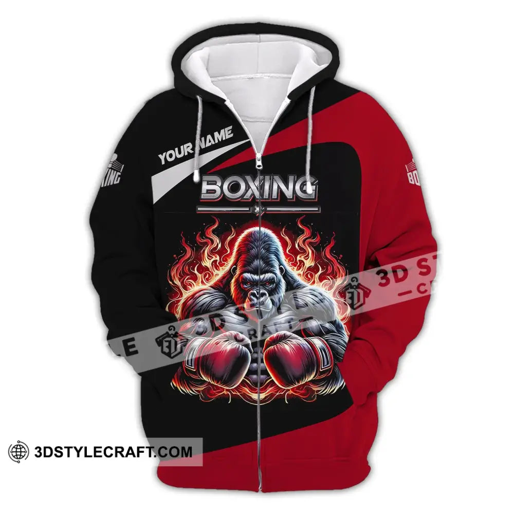 Man Shirt Custom Name For Boxing Lover Bear Hoodie Polo Long Sleeve Zipper / S T-Shirt