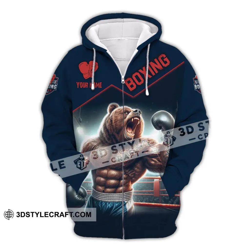 Man Shirt Custom Name For Boxing Lover Bear Hoodie Polo Long Sleeve Zipper / S T-Shirt