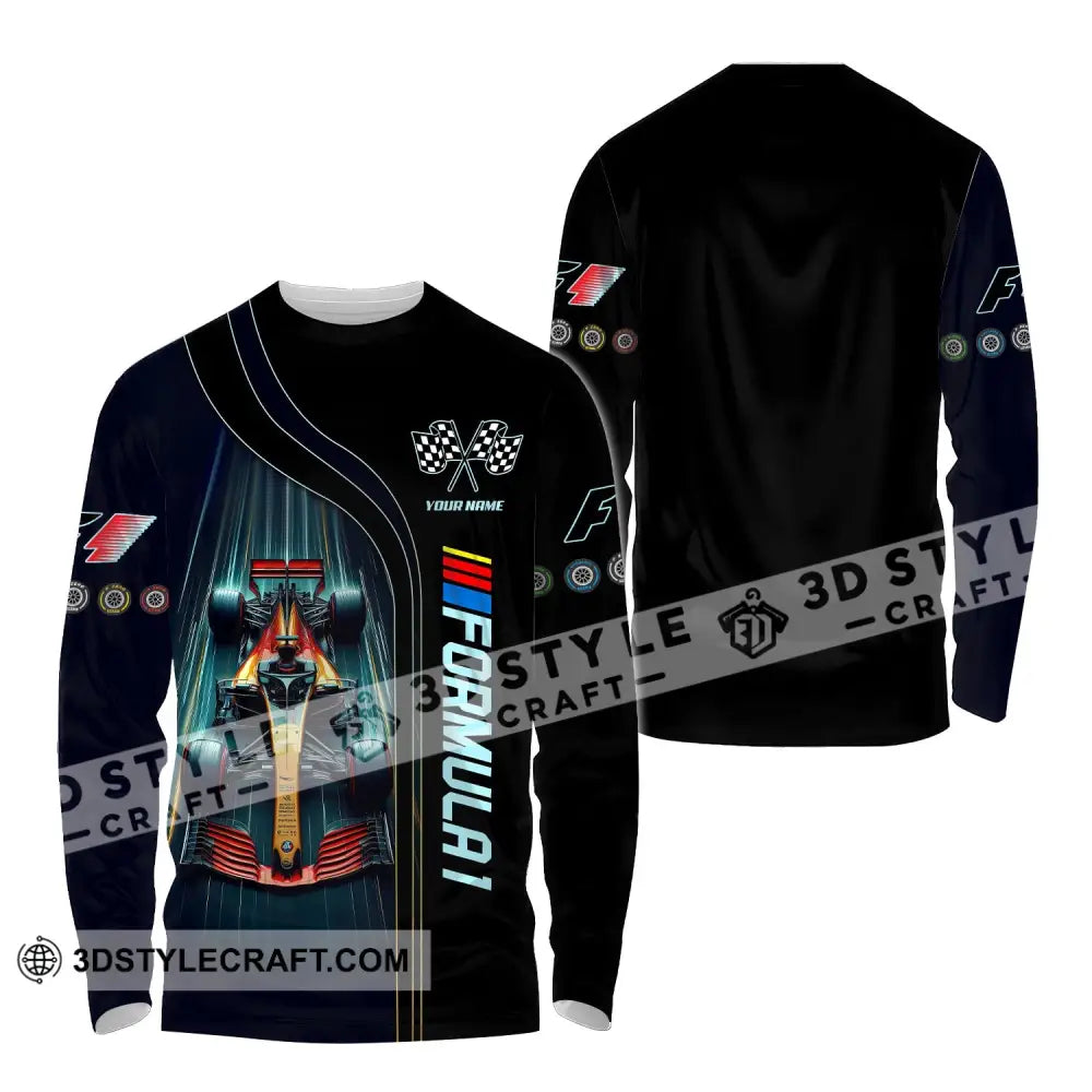 Man Shirt Custom Name Formula One F1 T-Shirt Hoodie Long Sleeve / S