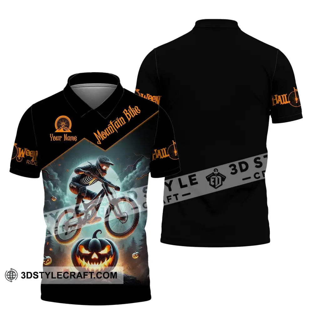 Man Shirt Custom Name Halloween Mountain Bike Lover T-Shirt Polo / S T-Shirt