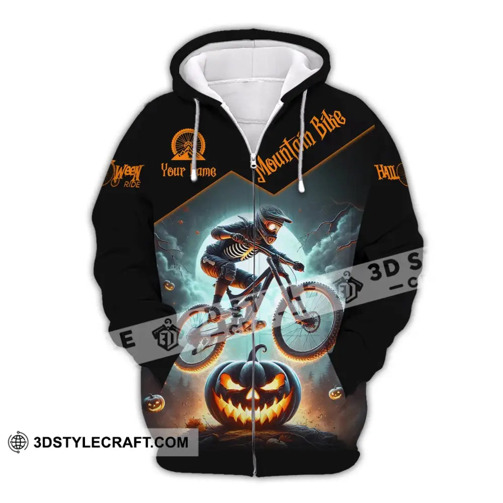 Man Shirt Custom Name Halloween Mountain Bike Lover T-Shirt Zipper Hoodie / S T-Shirt