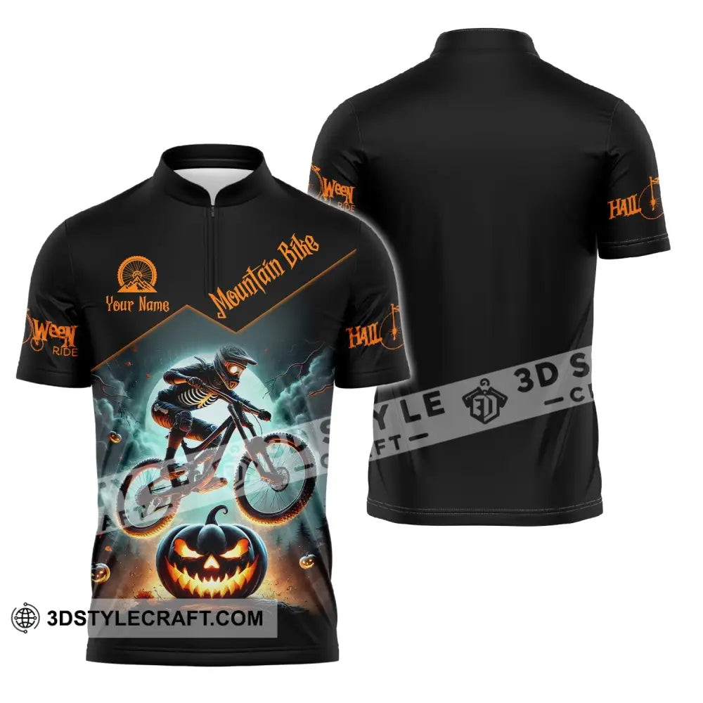 Man Shirt Custom Name Halloween Mountain Bike Lover T-Shirt Zipper Polo / S T-Shirt