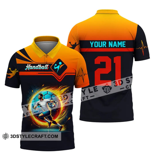 Man Shirt, Custom Name Handball Shirt, Handball Long Sleeve Hoodie Polo Shirt, Handball Team Uniform style option 4