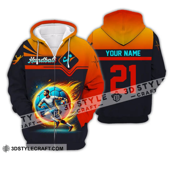 Man Shirt, Custom Name Handball Shirt, Handball Long Sleeve Hoodie Polo Shirt, Handball Team Uniform style option 3