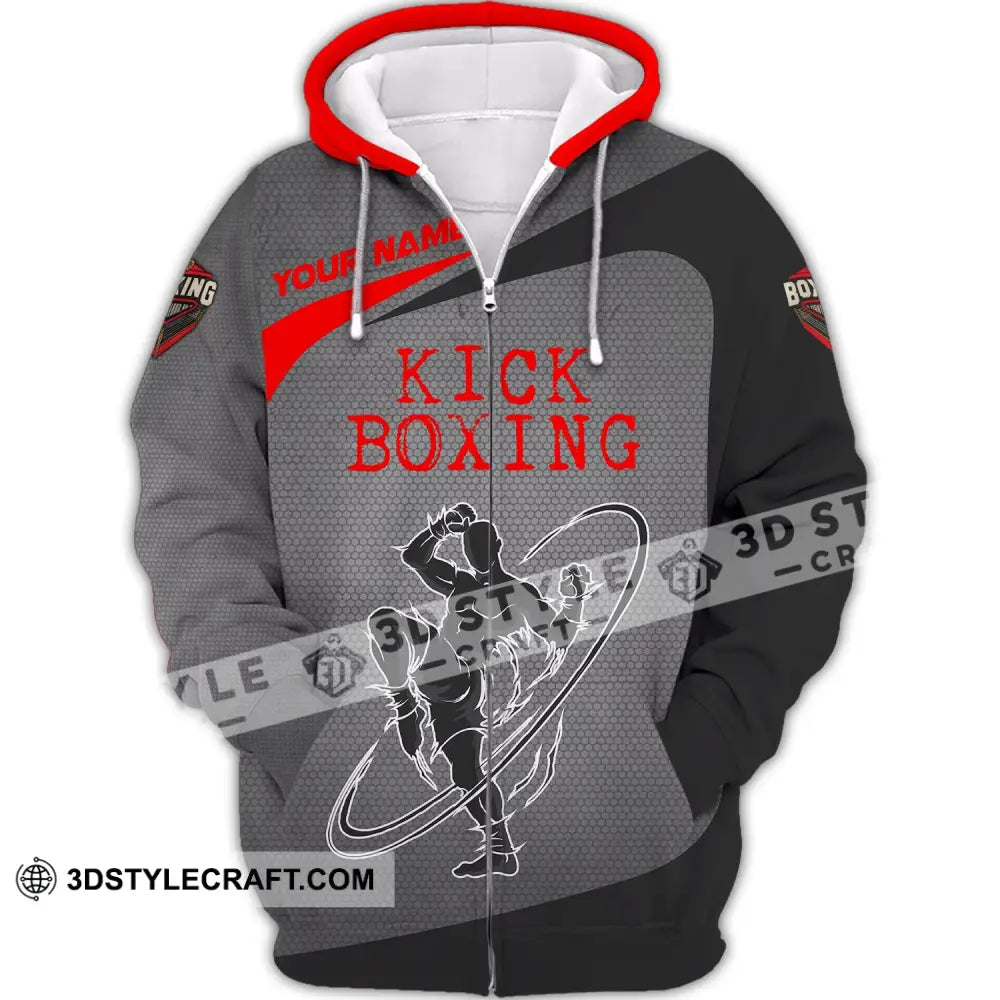 Man Shirt Custom Name Kick Boxing T-Shirt For Lover Gift Players Zipper Hoodie / S