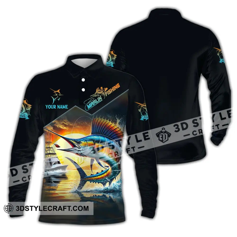 Man Shirt Custom Name Marlin Fishing Lover Hoodie Polo Long Sleeve / S T-Shirt