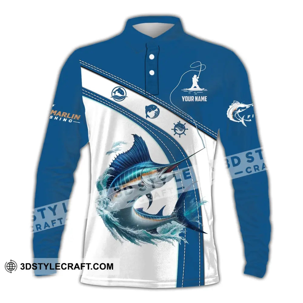 Man Shirt Custom Name Marlin Fishing Lover Hoodie Polo Long Sleeve / S T-Shirt