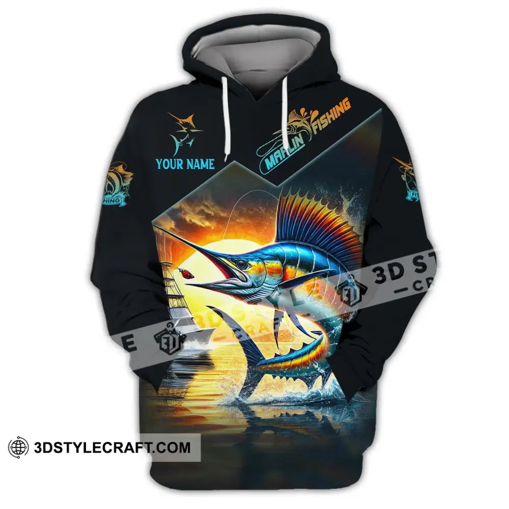 Man Shirt Custom Name Marlin Fishing Lover Hoodie Polo Long Sleeve / S T-Shirt