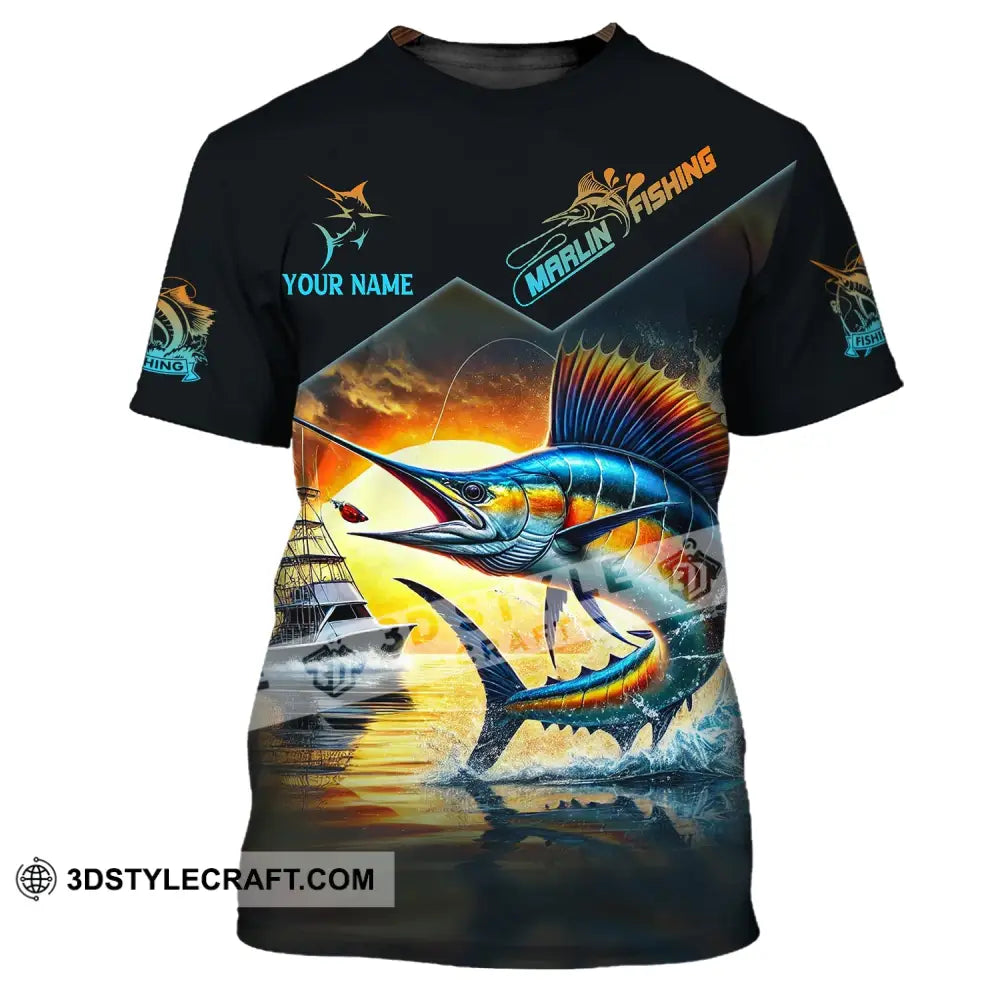 Man Shirt Custom Name Marlin Fishing Lover Hoodie Polo Long Sleeve T-Shirt / S T-Shirt