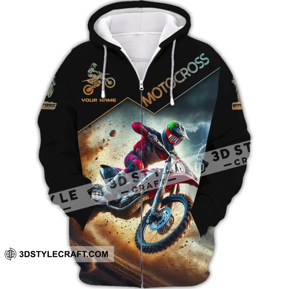 Man Shirt Custom Name Moto Cross Gift Polo Long Sleeve Hoodie Zipper / S T-Shirt