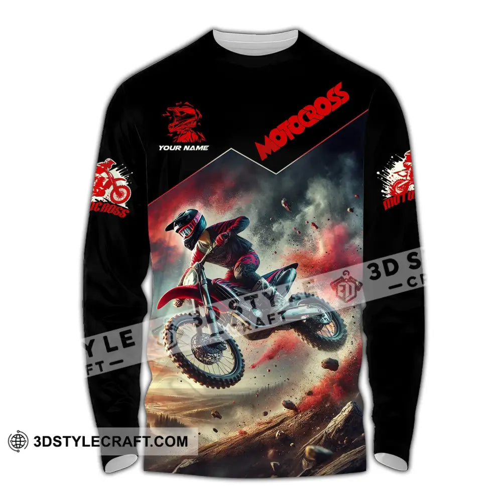 Man Shirt Custom Name Moto Cross Love Gift Long Sleeve / S T-Shirt