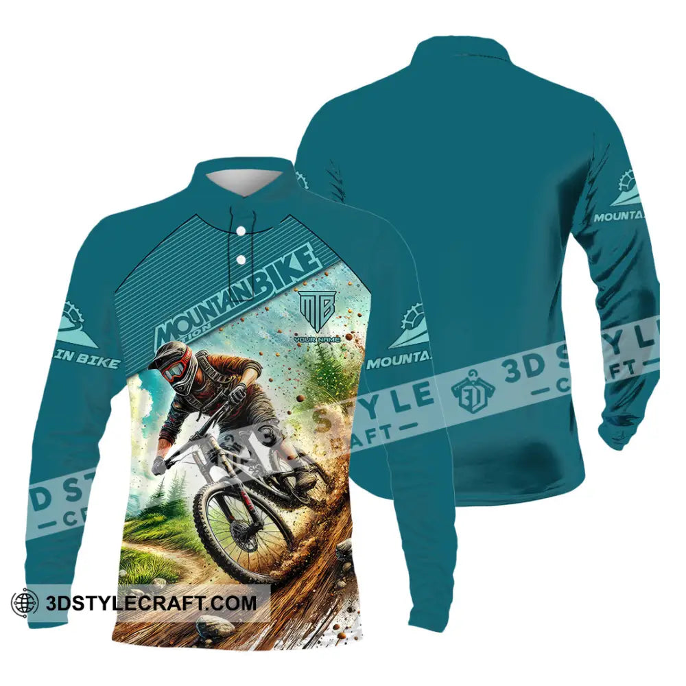 Man Shirt Custom Name Mountain Bike Lover Hoodie Polo Long Sleeve / S T-Shirt