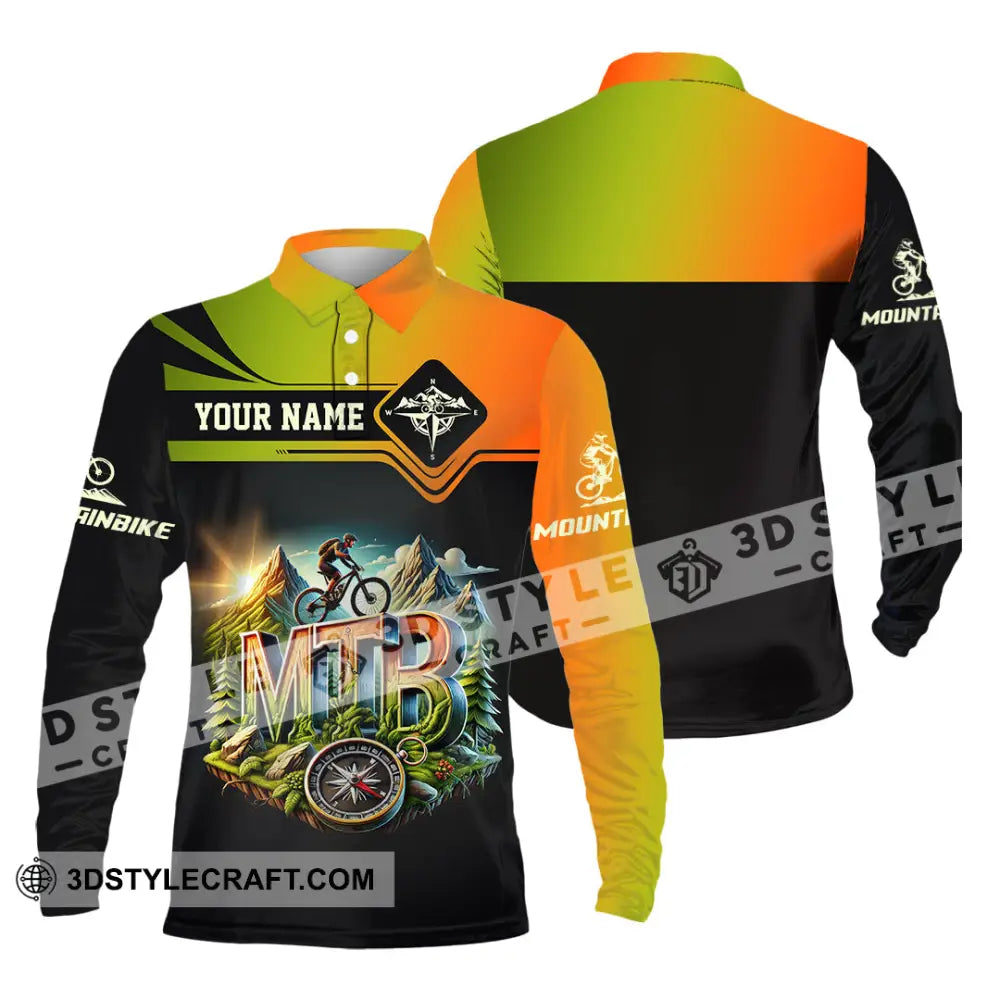 Man Shirt Custom Name Mountain Bike Lover Hoodie Polo Long Sleeve / S T-Shirt