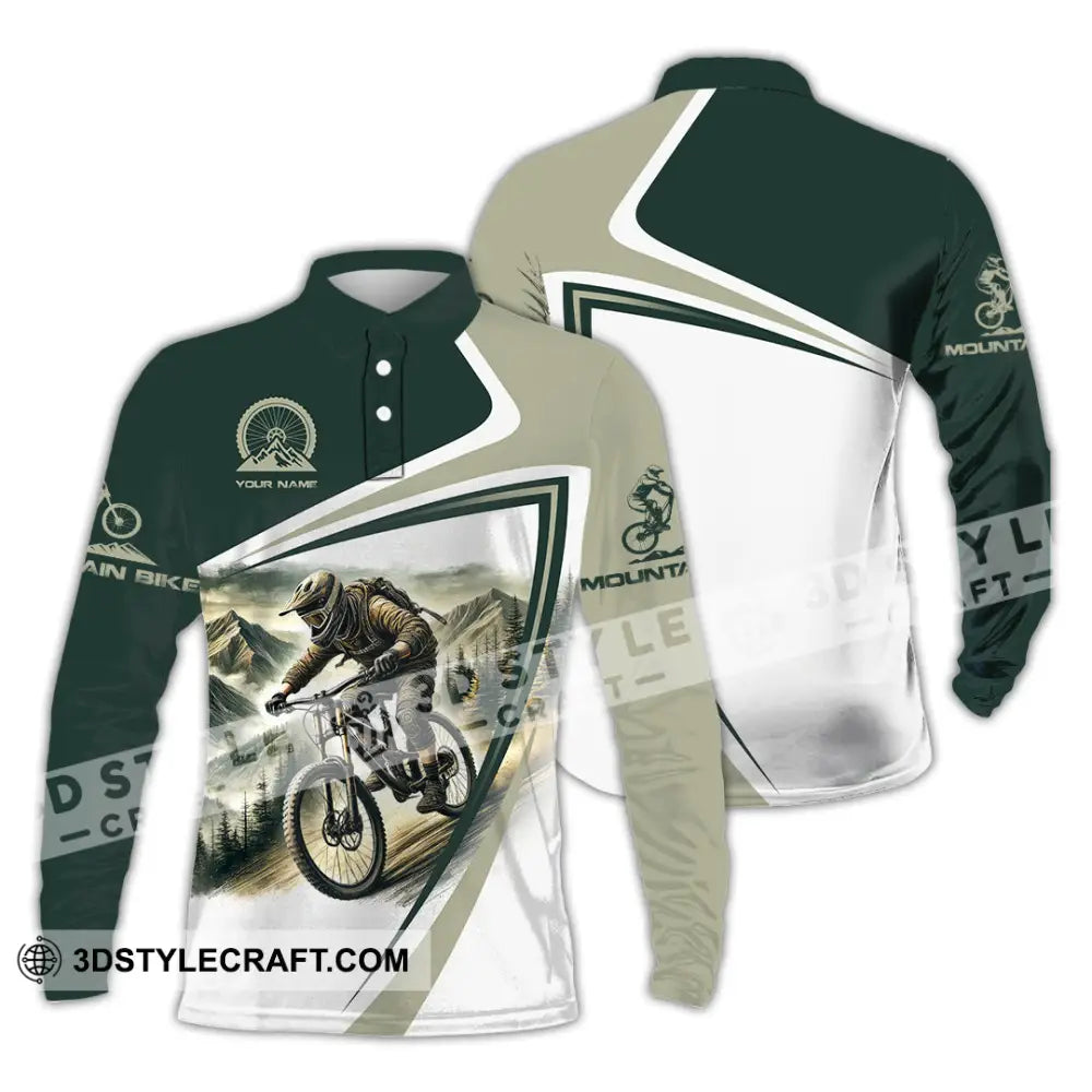 Man Shirt Custom Name Mountain Bike Lover Hoodie Polo Long Sleeve / S T-Shirt