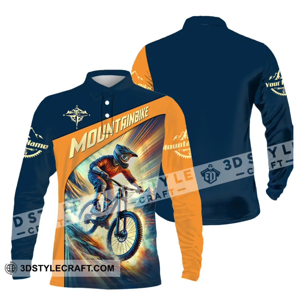 Man Shirt Custom Name Mountain Bike Lover Hoodie Polo Long Sleeve / S T-Shirt