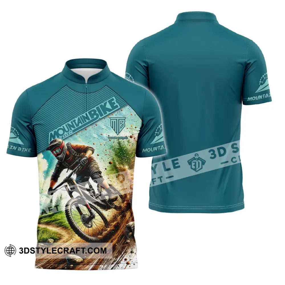 Man Shirt Custom Name Mountain Bike Lover Hoodie Polo Long Sleeve Zipper / S T-Shirt