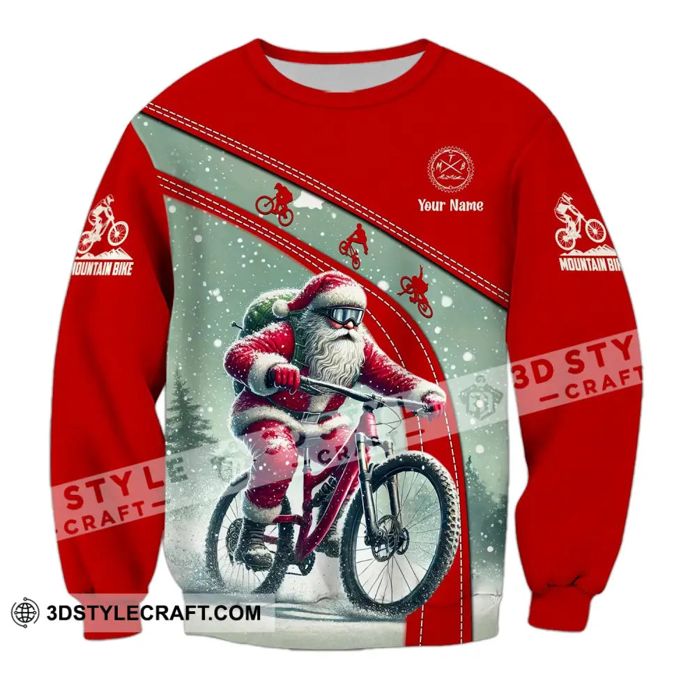 Man Shirt Custom Name Mountain Bike Lover T-Shirt Christmas Gift Long Sleeve / S T-Shirt