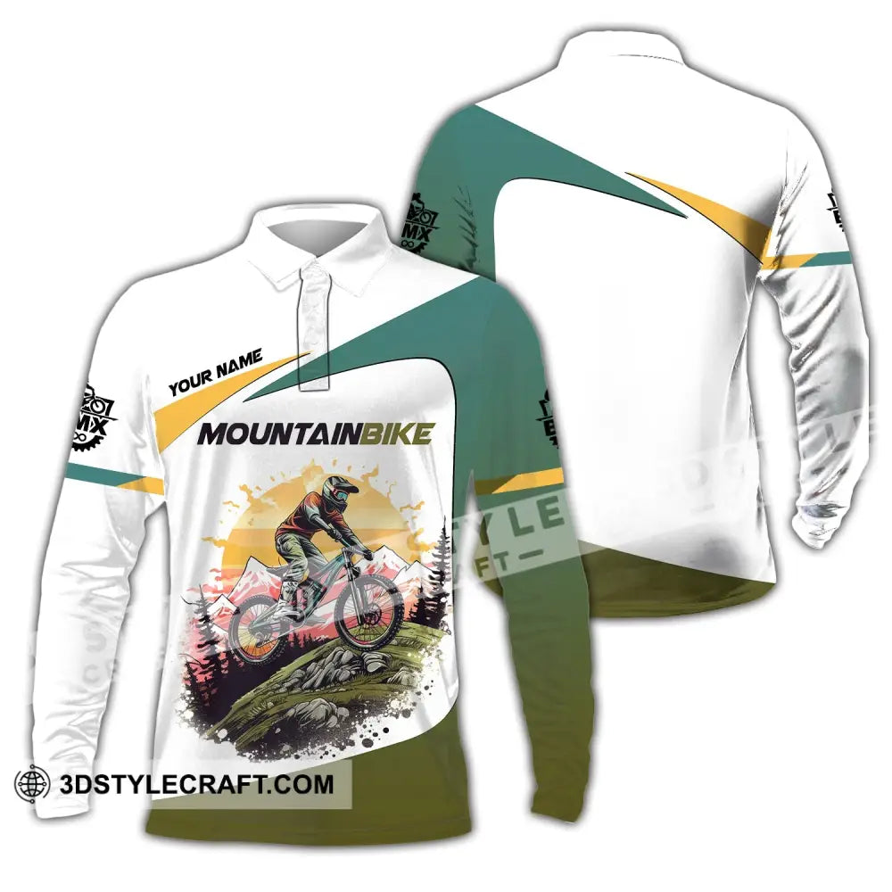 Man Shirt Custom Name Mountain Bike Lover T-Shirt Long Sleeve Polo / S T-Shirt