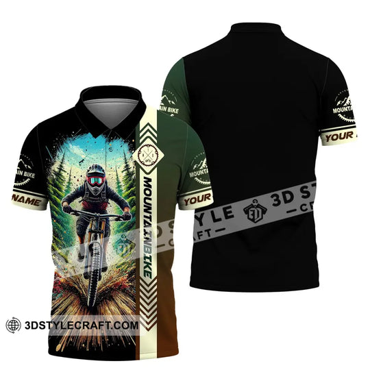 Man Shirt, Custom Name Mountain Bike Shirt, Mountain Bike Polo Long Sleeve, Mountain Bike Gift style option 3