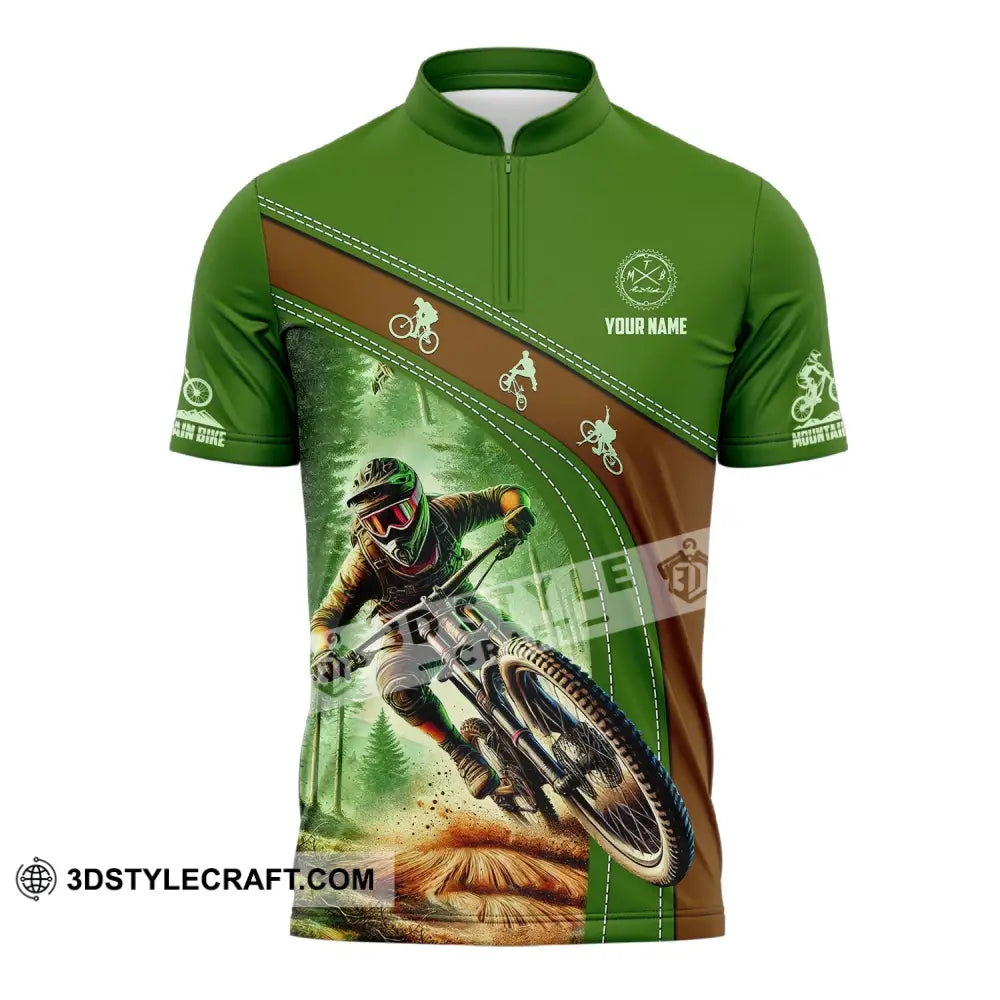 Man Shirt Custom Name Mountain Bike Polo Long Sleeve Gift Zipper / S T-Shirt