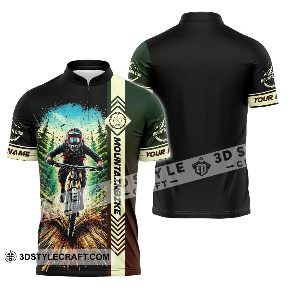 Man Shirt Custom Name Mountain Bike Polo Long Sleeve Gift Zipper / S T-Shirt