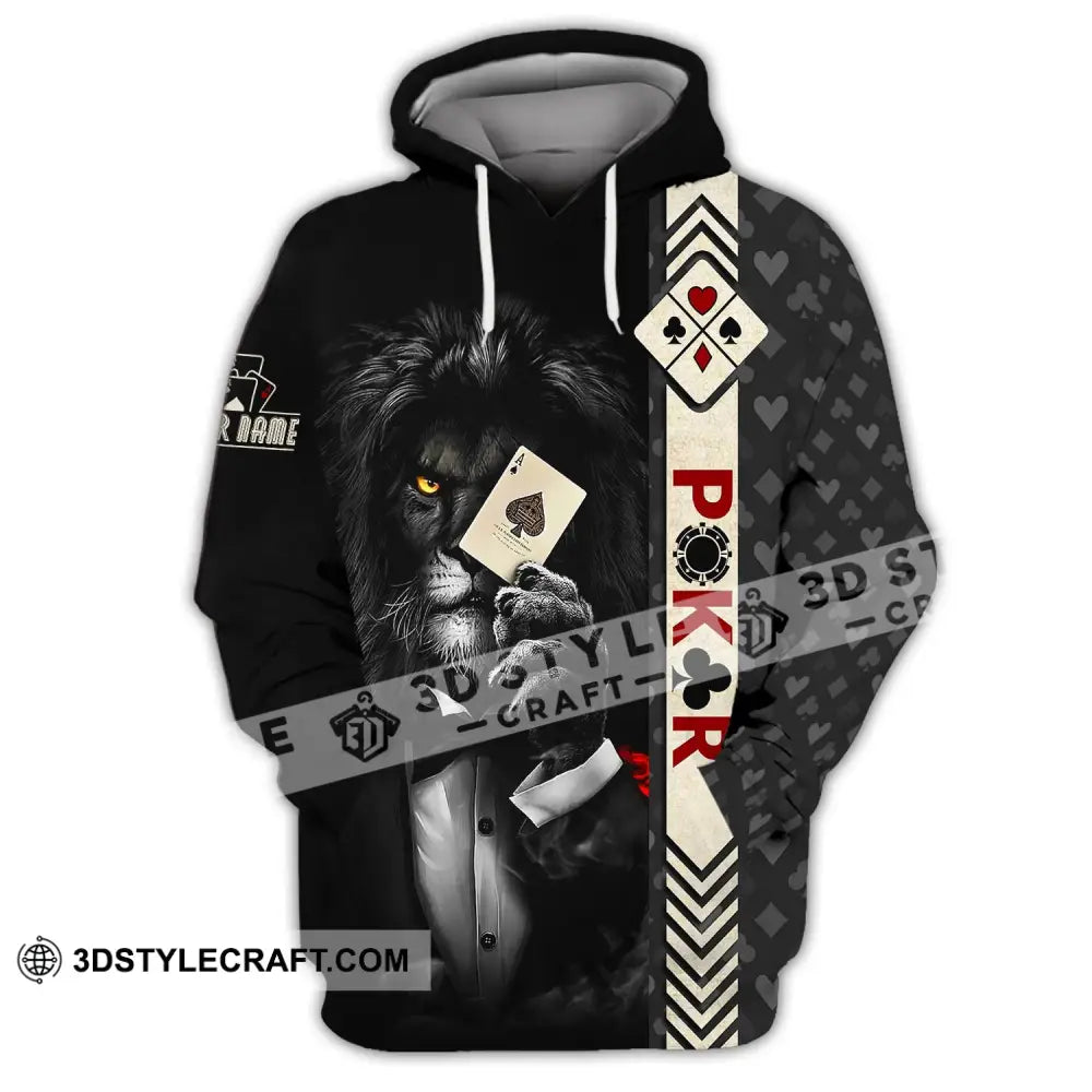 Man Shirt Custom Name Poker T-Shirt Lion Casino Gift Hoodie / S