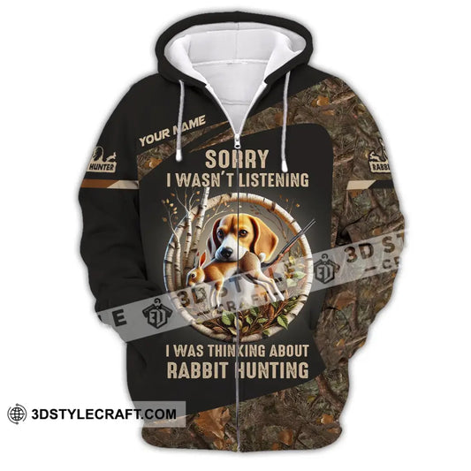 Man Shirt Custom Name Rabbit Hunter Hunting T-Shirt Hoodie Long Sleeve Zipper / S T-Shirt