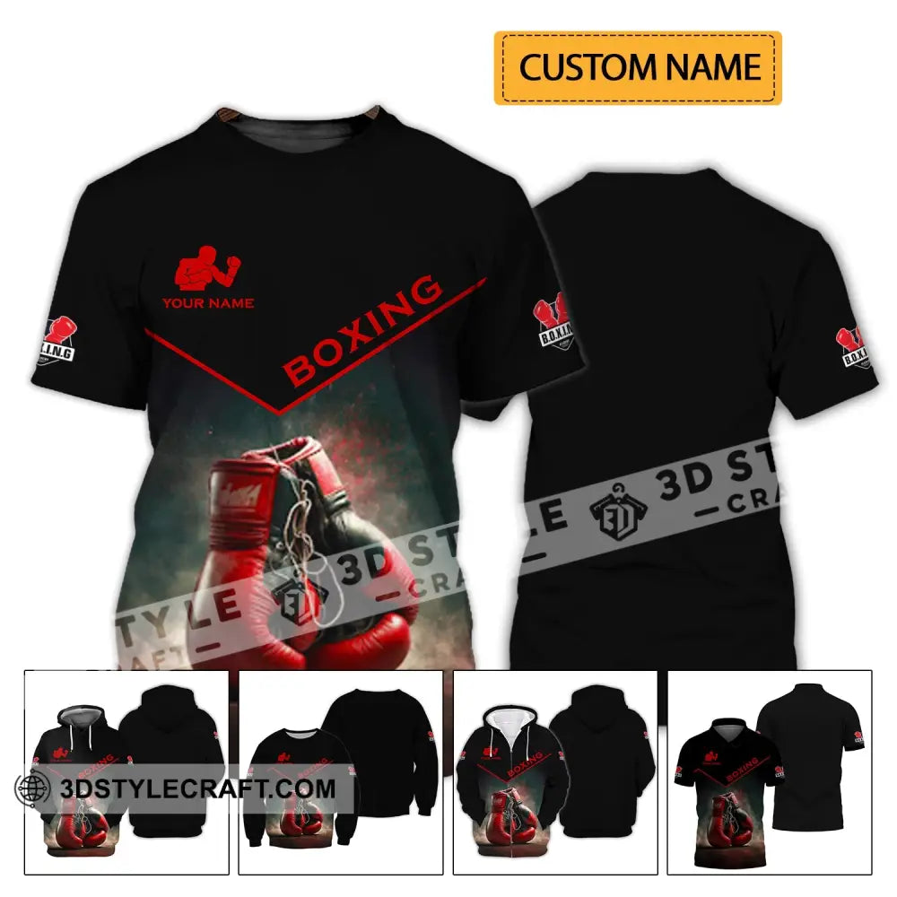 Man Shirt - Custom Name Red Boxing Gloves T-Shirt