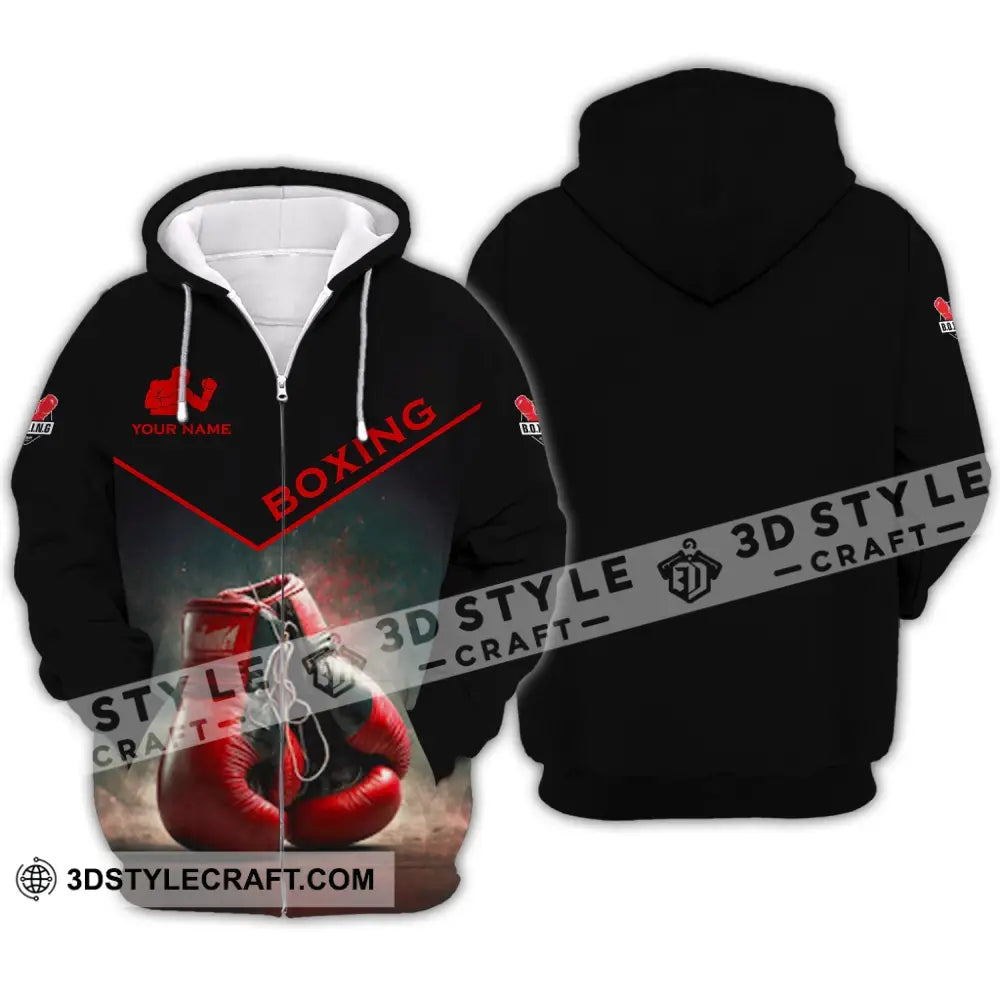 Man Shirt - Custom Name Red Boxing Gloves Zipper Hoodie / S T-Shirt