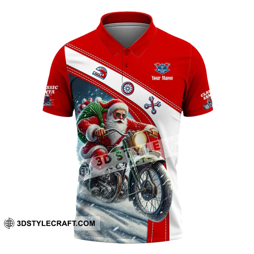 Man Shirt Custom Name Santa Classic Bike Motorcycle T-Shirt Hoodie Long Sleeve Christmas Gift Polo