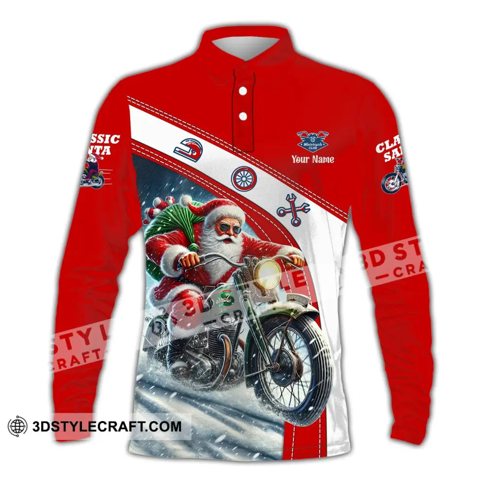 Man Shirt Custom Name Santa Classic Bike Motorcycle T-Shirt Hoodie Long Sleeve Christmas Gift Polo