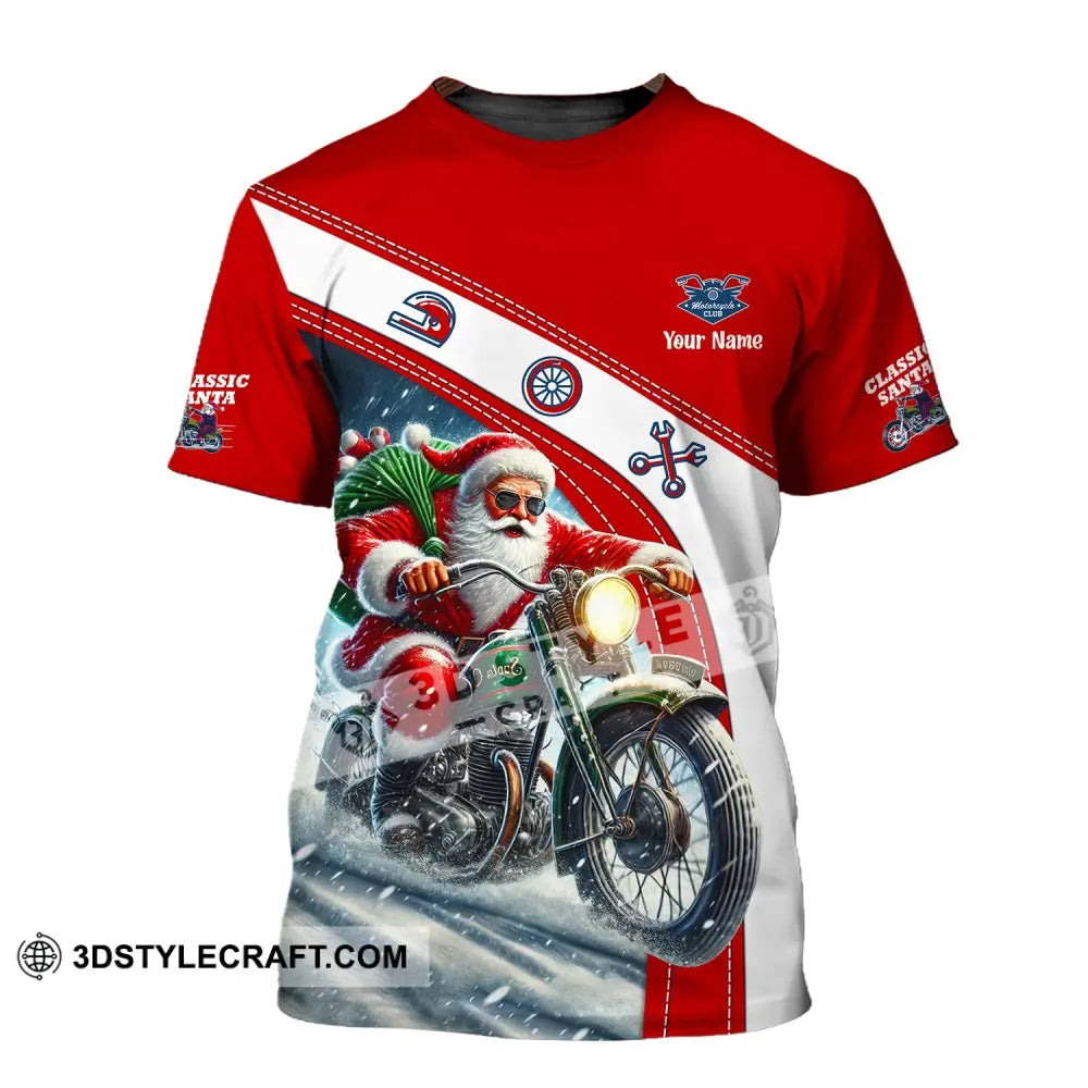 Man Shirt Custom Name Santa Classic Bike Motorcycle T-Shirt Hoodie Long Sleeve Christmas Gift / S