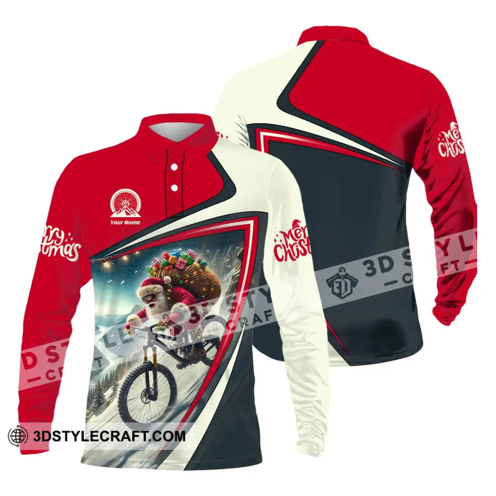 Man Shirt Custom Name Santa Mountain Biker Bike Lover Hoodie Polo Long Sleeve / S T-Shirt