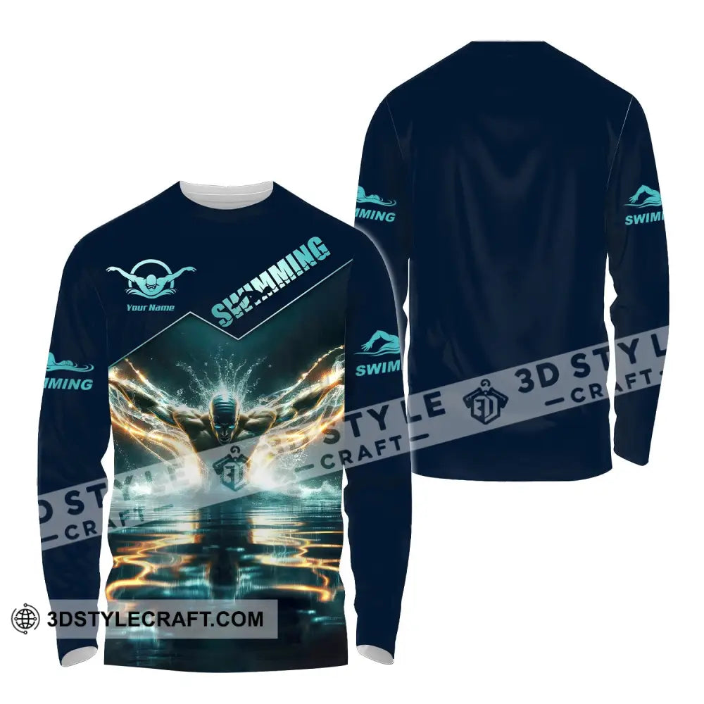 Man Shirt Custom Name Swimming For Swimmers Long Sleeve / S T-Shirt