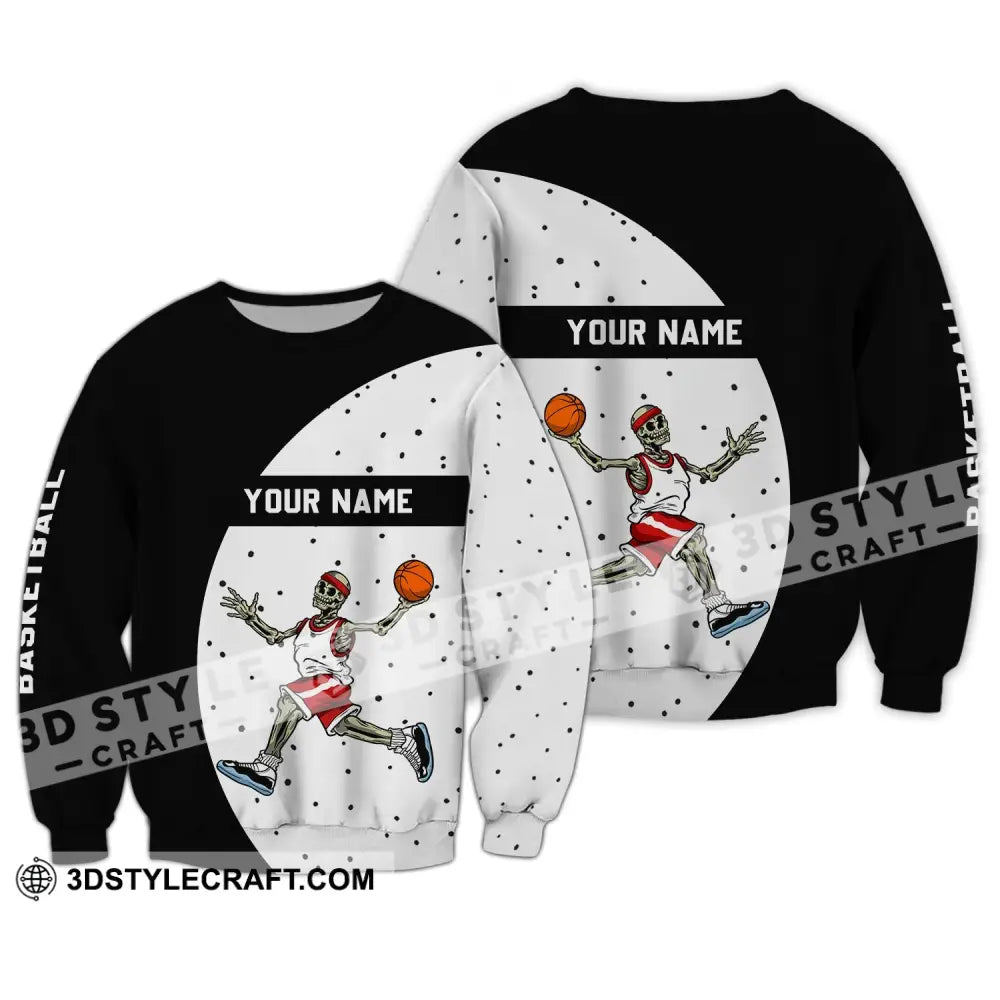 Man Shirt - Custom Name T-Shirt Basketball Skeleton Clothing Long Sleeve / S T-Shirt