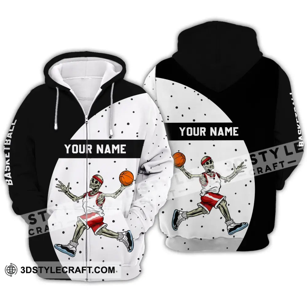 Man Shirt - Custom Name T-Shirt Basketball Skeleton Clothing Zipper Hoodie / S T-Shirt