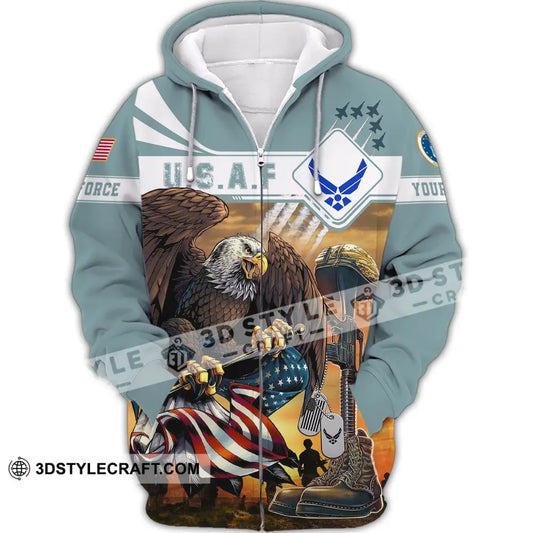 Man Shirt Custom Name U.s.a.f Air Forces Veteran Shirts Usaf T-Shirt Zipper Hoodie / S