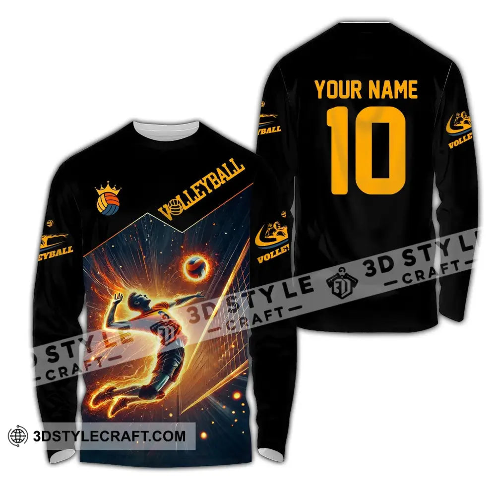 Man Shirt Custom Name Volleyball T-Shirt Hoodie Long Sleeve / S