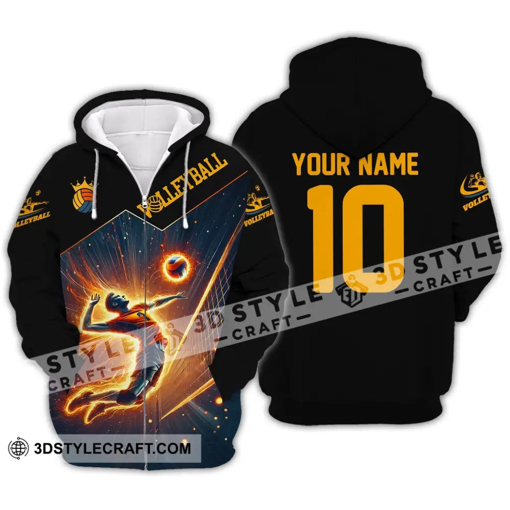 Man Shirt Custom Name Volleyball T-Shirt Hoodie Long Sleeve Zipper / S