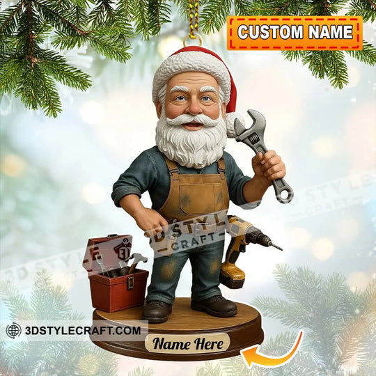 Mechanic Santa, Home Decor, Christmas Ornament, Personalized Ornament style option 1