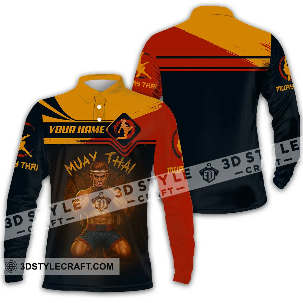 Men Shirt - Custom Let’s Fight Muay Thai Sport Shirt Long Sleeve Polo / S T-shirt