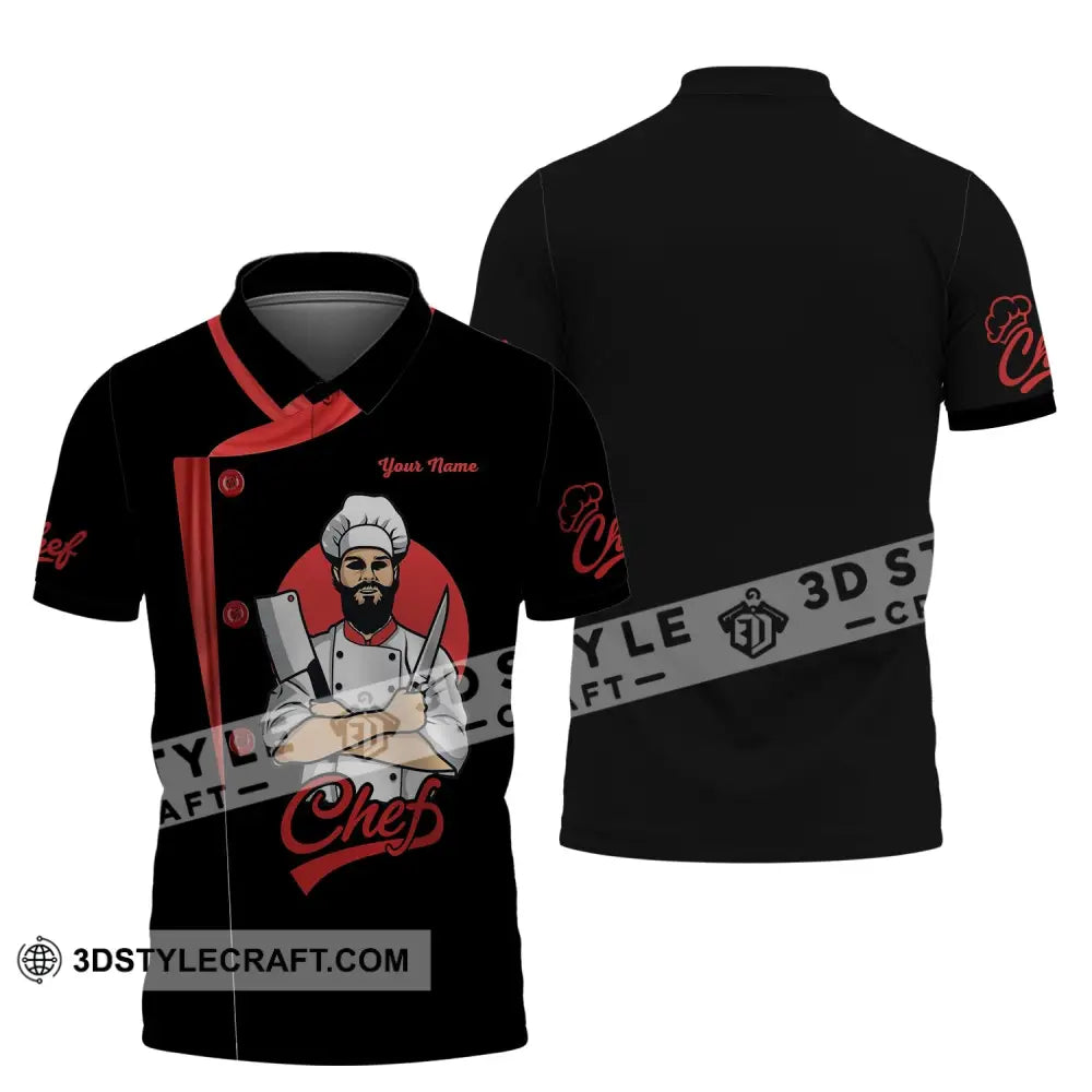 Men Shirt - Custom Name Chef Black White And Red Polo / S T-Shirt