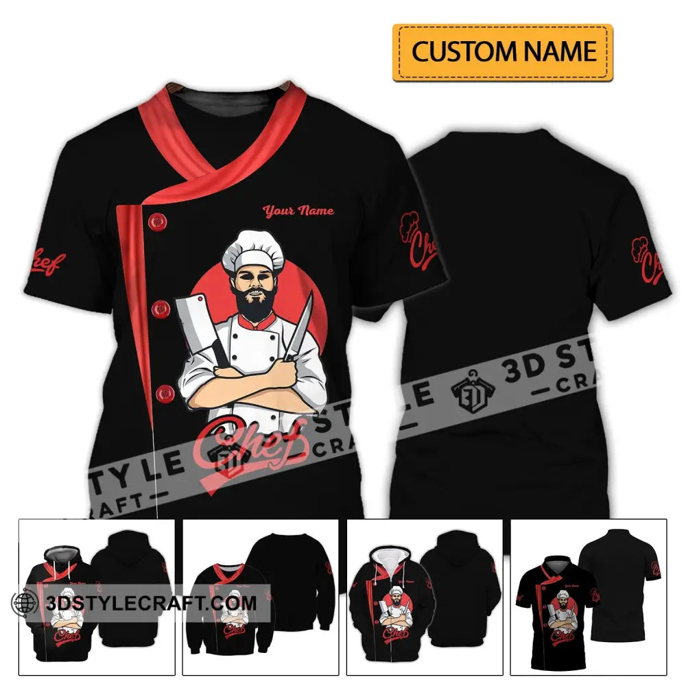 Men Shirt - Custom Name Chef Black White And Red T-Shirt