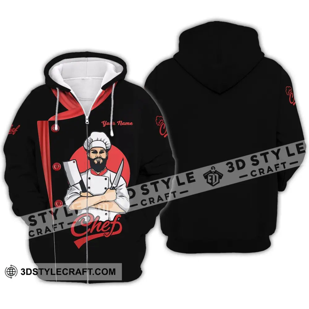 Men Shirt - Custom Name Chef Black White And Red Zipper Hoodie / S T-Shirt