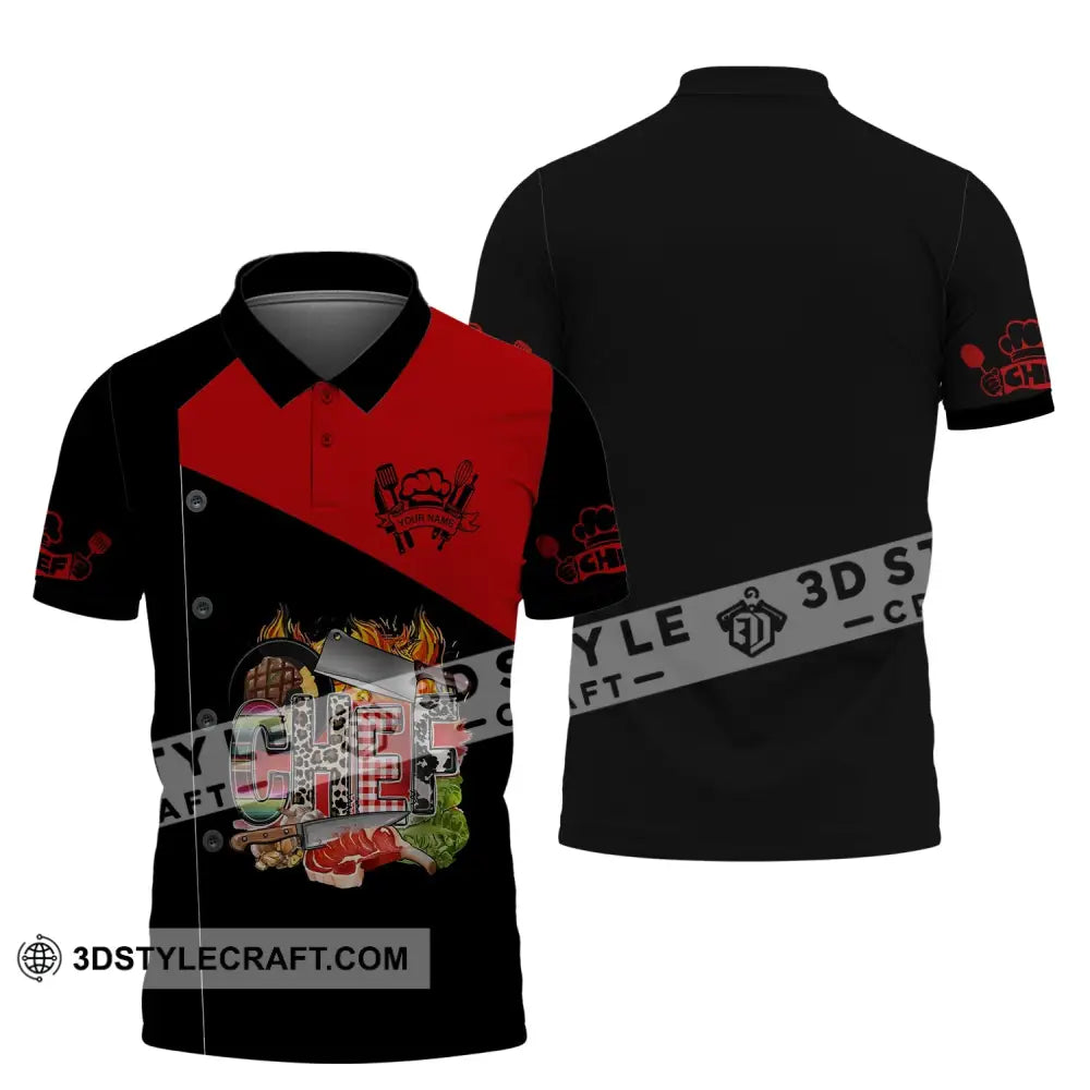 Men Shirt - Custom Name Chef Pattern Polo / S T-Shirt