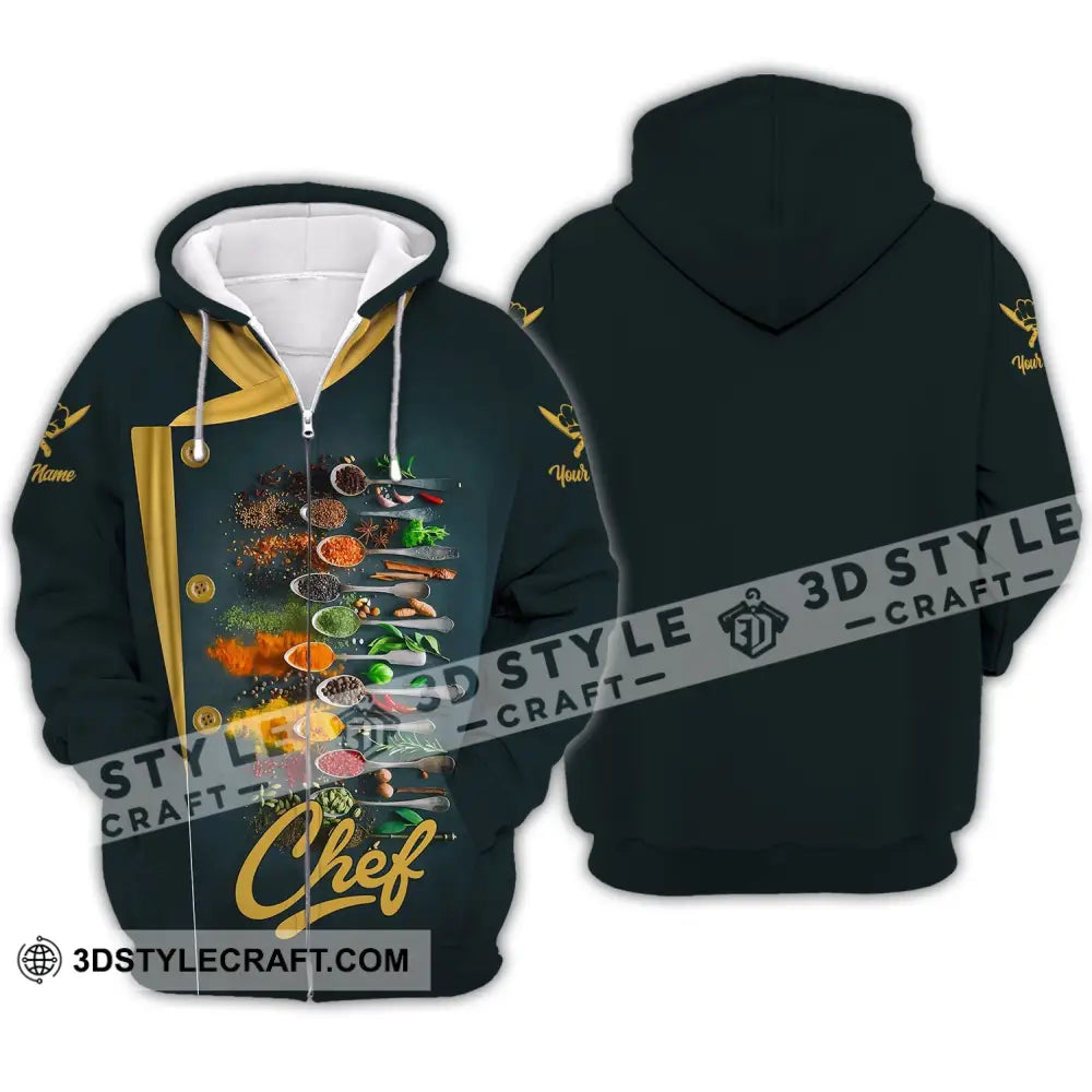 Men Shirt - Custom Name Chef With Cooking Spices Zipper Hoodie / S T-Shirt