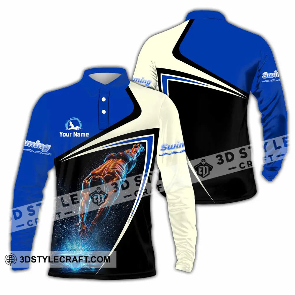 Men Shirt - Custom Swimming Shirt - Long Sleeve Polo / S - T-shirt