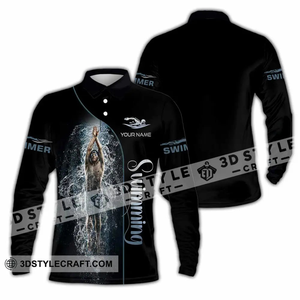 Men Shirt - Custom Swimming Swim Lover Shirt Long Sleeve Polo / S T-shirt