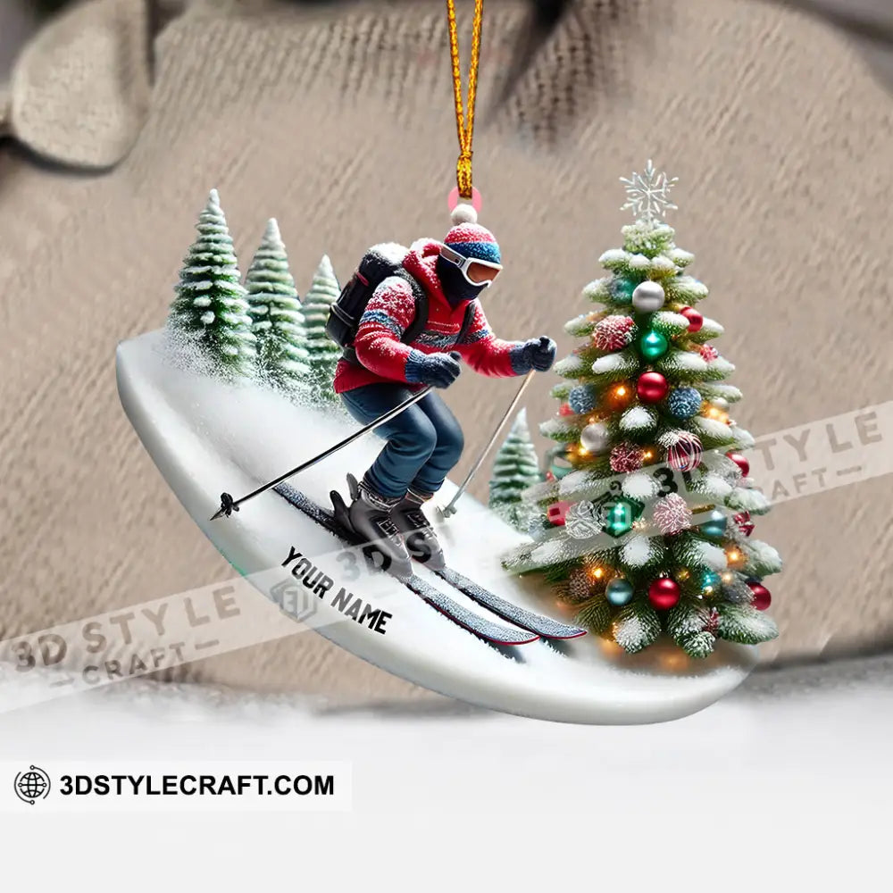 Merry Christmas Skiing Home Decor Ornament Personalized