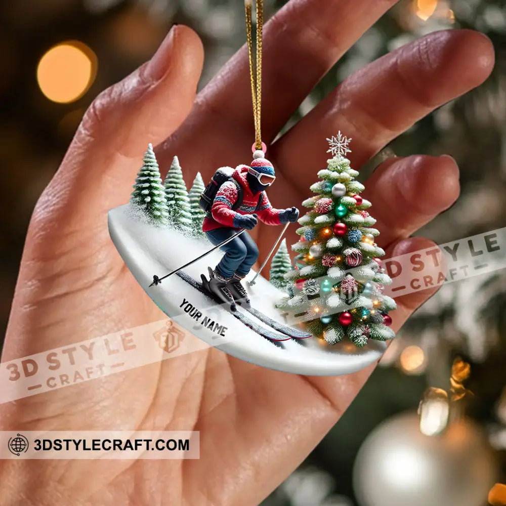 Merry Christmas Skiing Home Decor Ornament Personalized